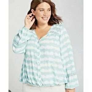 Lane Bryant Tie Dye Tunic Top Shirt turquoise White V Neck Plus Size 22W 22/24W